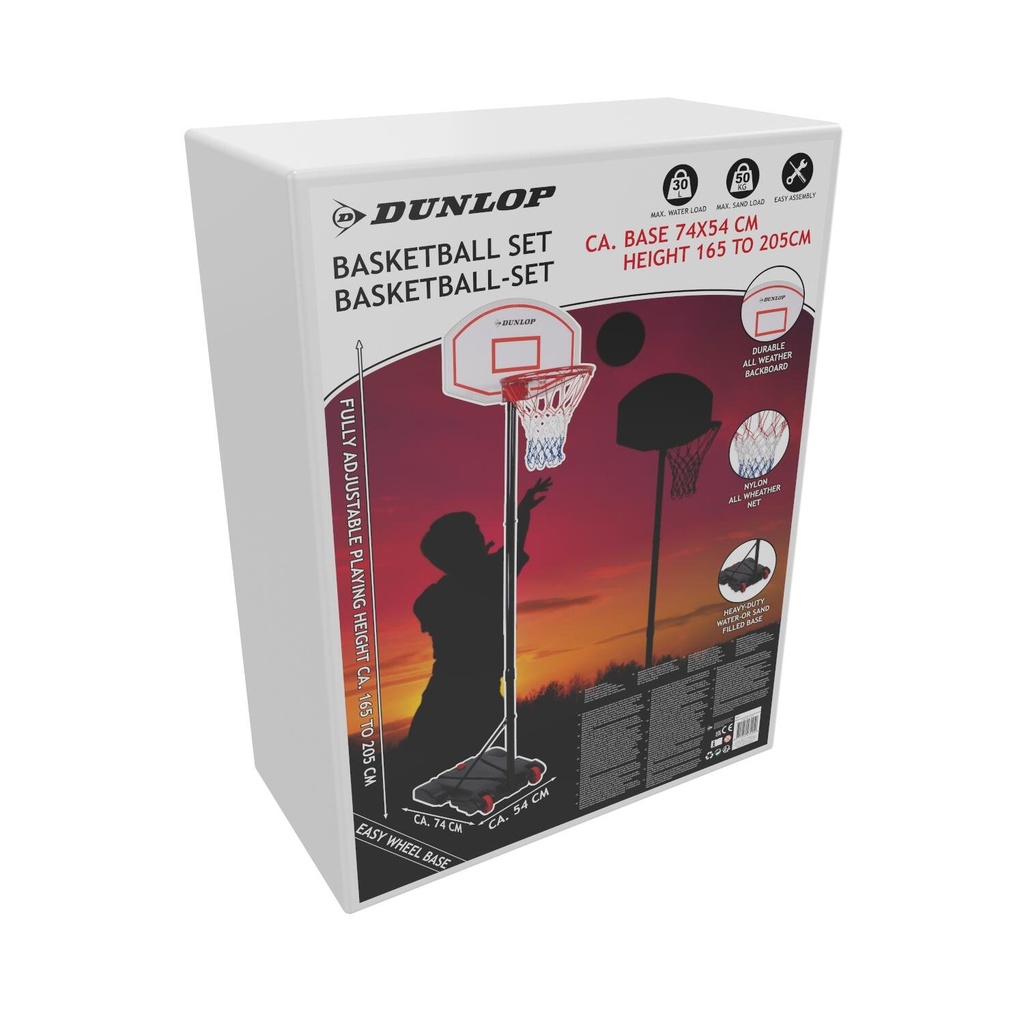 [871125247425] DUNLOP Adjustable Basketball Hoop 74x54x165/205cm