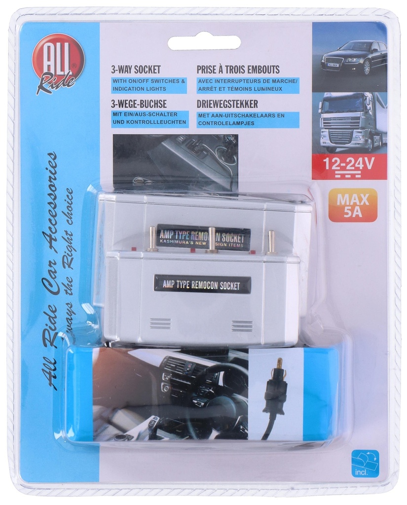 ALL RIDE 3-Way Socket With Plug 12-24V 5A