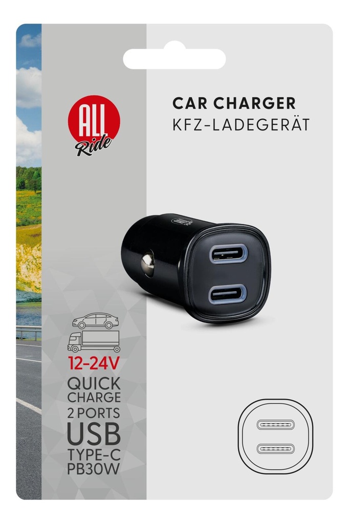ALL RIDE Car Charger 12-24V USB-C Dual PD30W