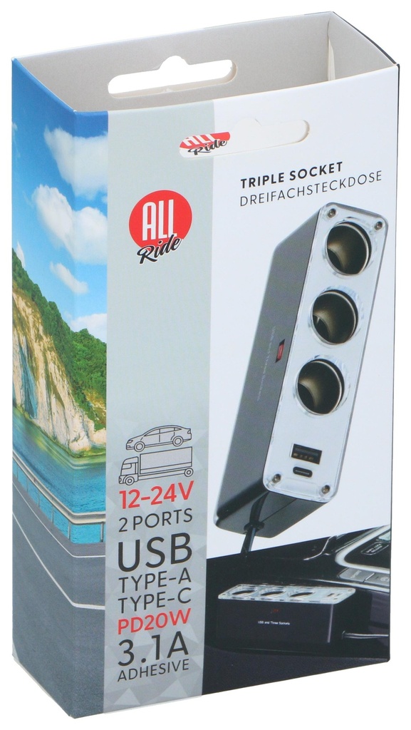 ALL RIDE USB Charger Dual 12/24V With Triple Socket