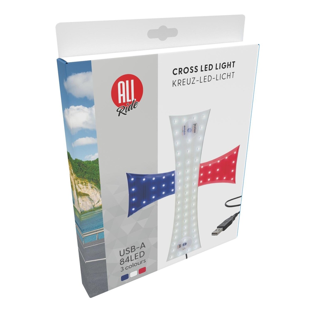 ALL RIDE Cross LED Light USB-A 84LED Red-White-Blue