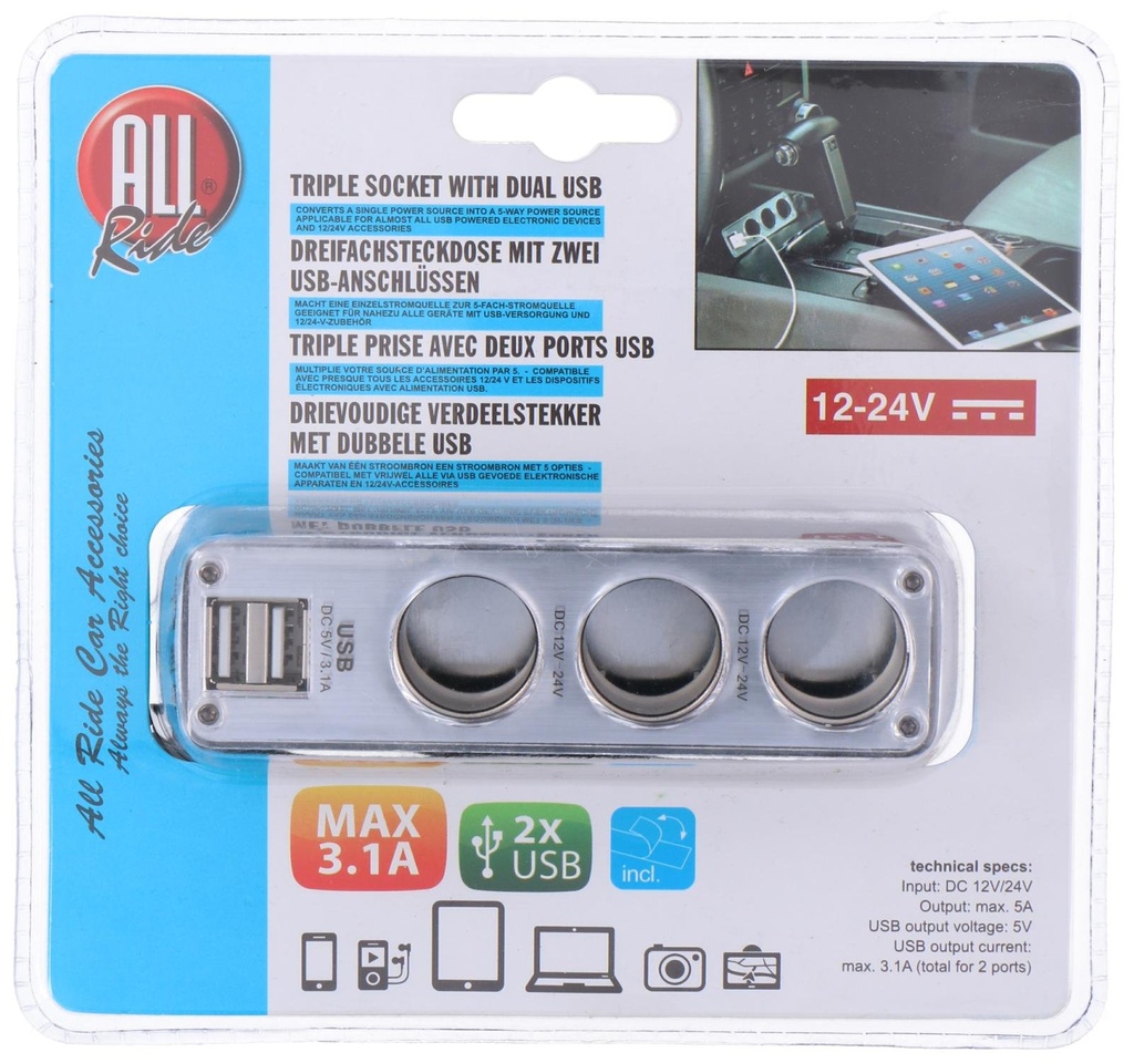 ALL RIDE USB Charger Dual 12/24V 3.1A