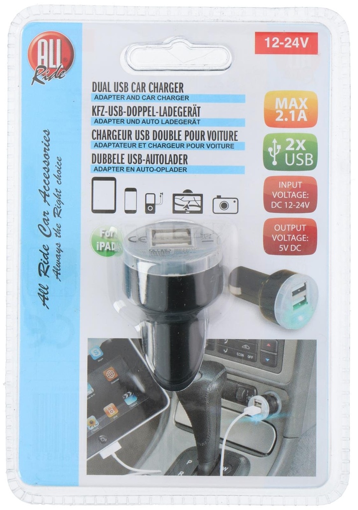 ALL RIDE USB Car Charger 2.1A 12/24V Dual Port
