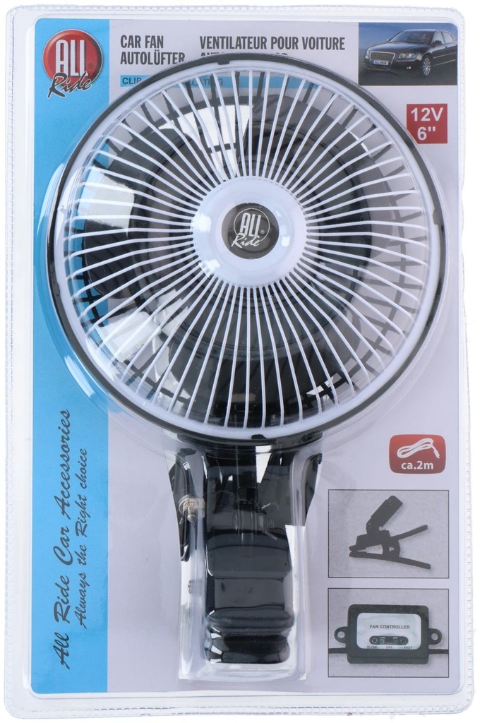 ALL RIDE Car Fan 12V 6 inch Clip-On