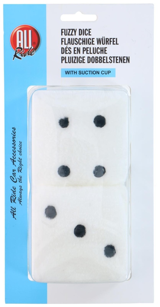 ALL RIDE Fuzzy Dice White with Black Dots