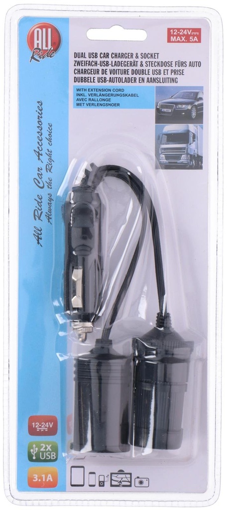 ALL RIDE Dual USB + Socket 12-24V 3.1A