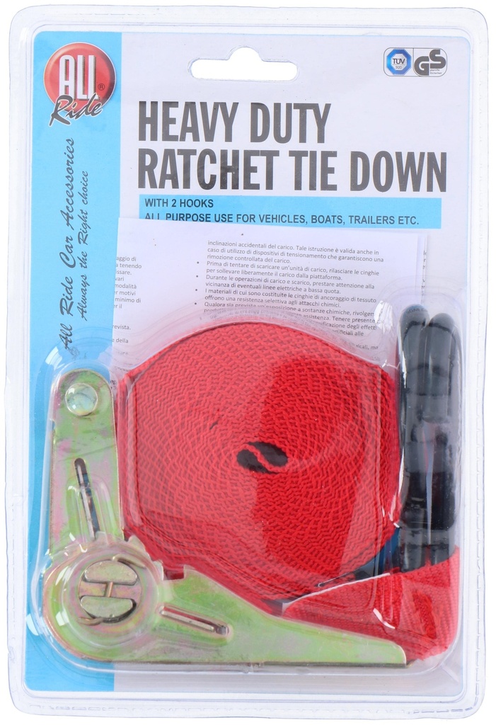 ALL RIDE Ratchet Tie Down 5m with 2 Hooks TUV/GS