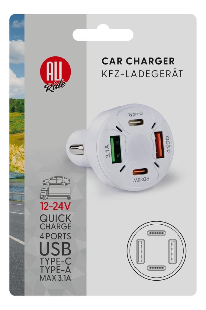 ALL RIDE USB Socket 4-in-1 with PD 20W