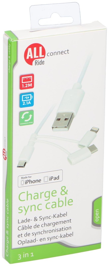 ALL RIDE USB-iPhone Charger 2.1A 1.2m 3in1