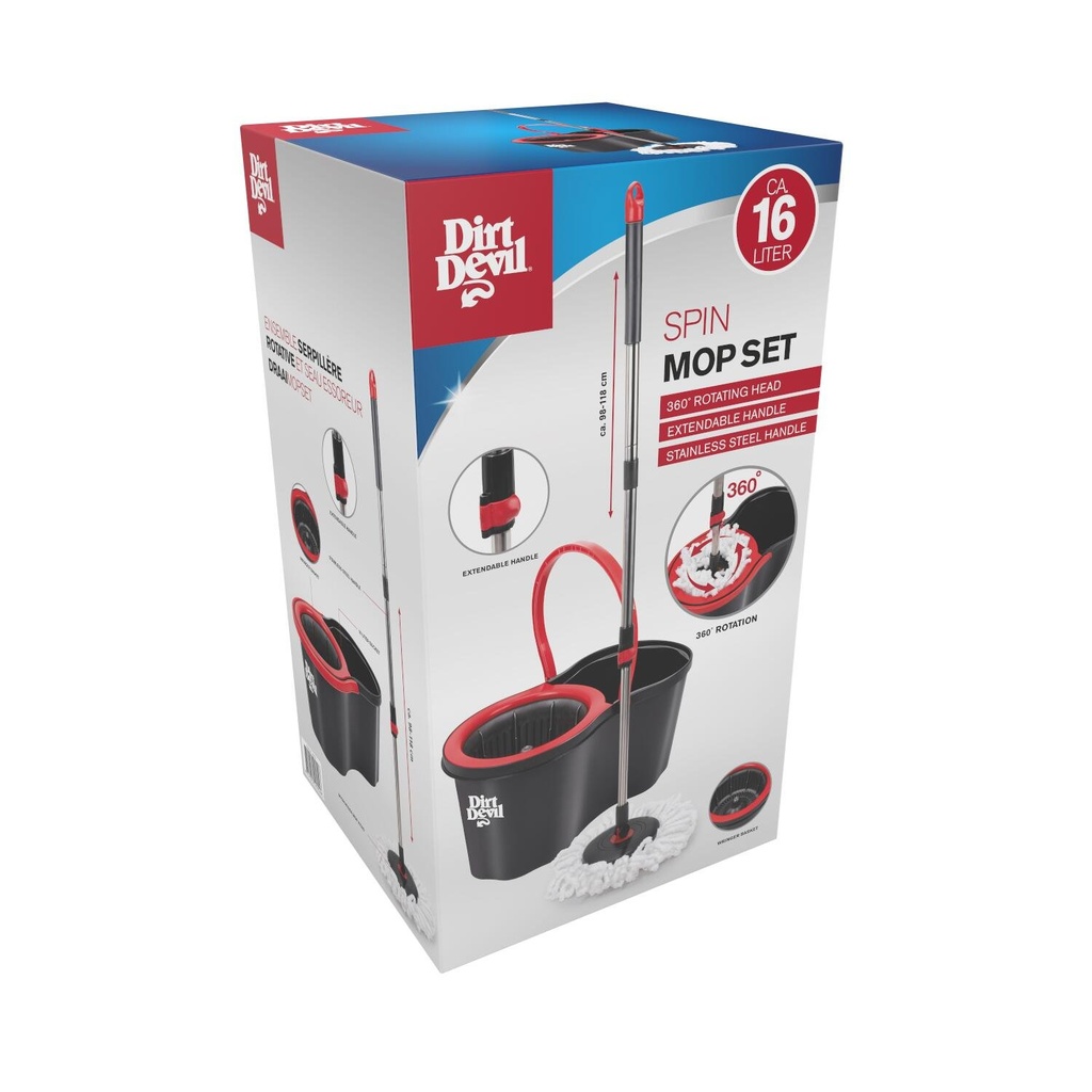DIRT DEVIL Spin Mop with 16L Bucket and 360° Rotating Head