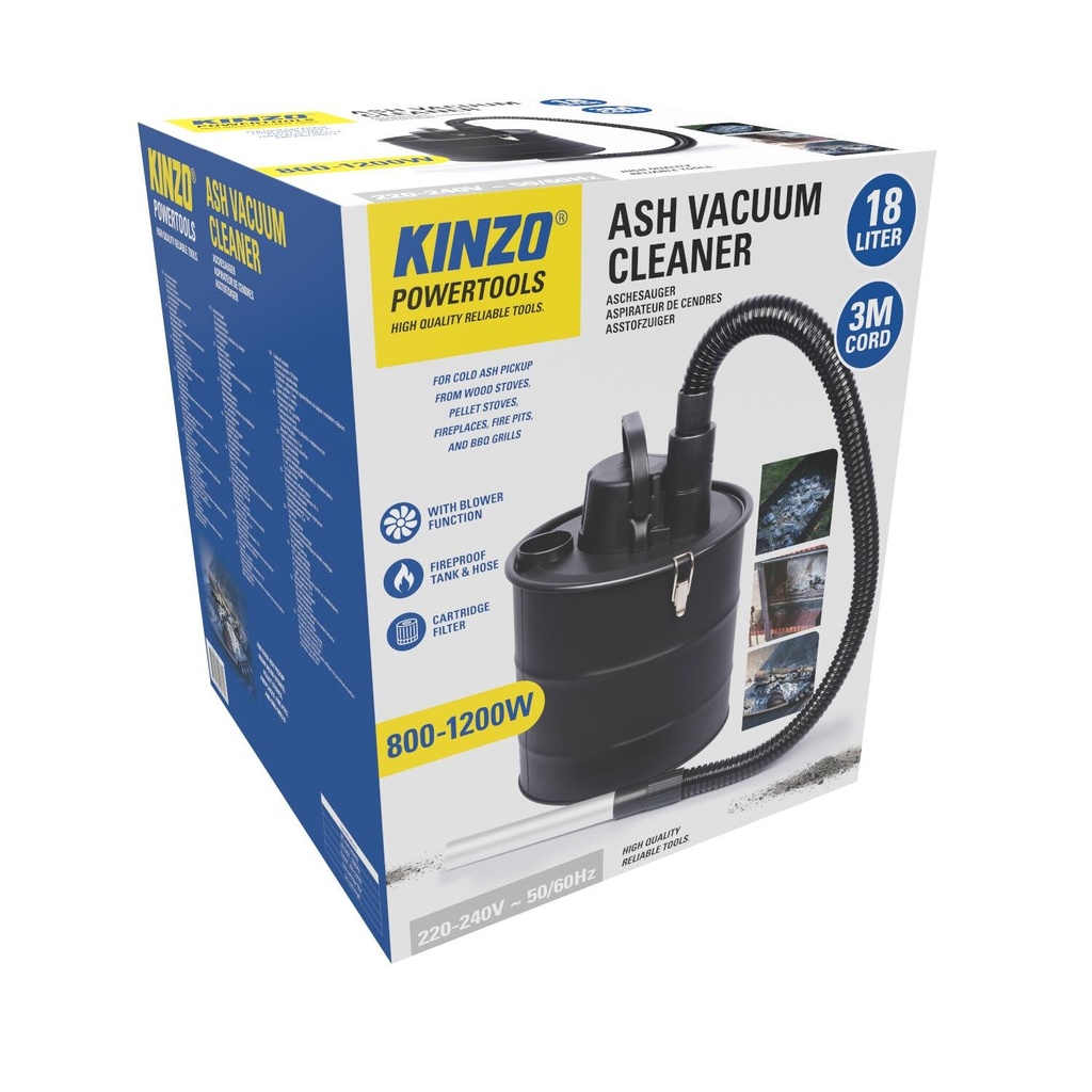 KINZO Ash Vacuum Cleaner 800-1200W 18L HEPA