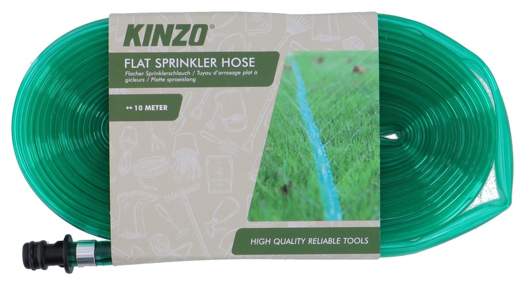 KINZO Flat Sprinkler Hose 10m with Snap-In Connector