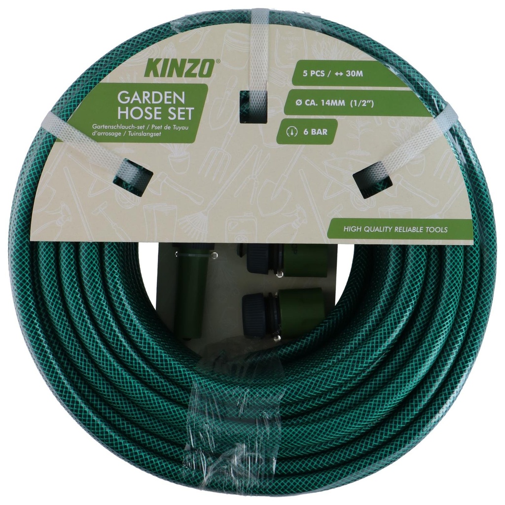 KINZO Garden Hose 30m Ø14mm with Spray Nozzle