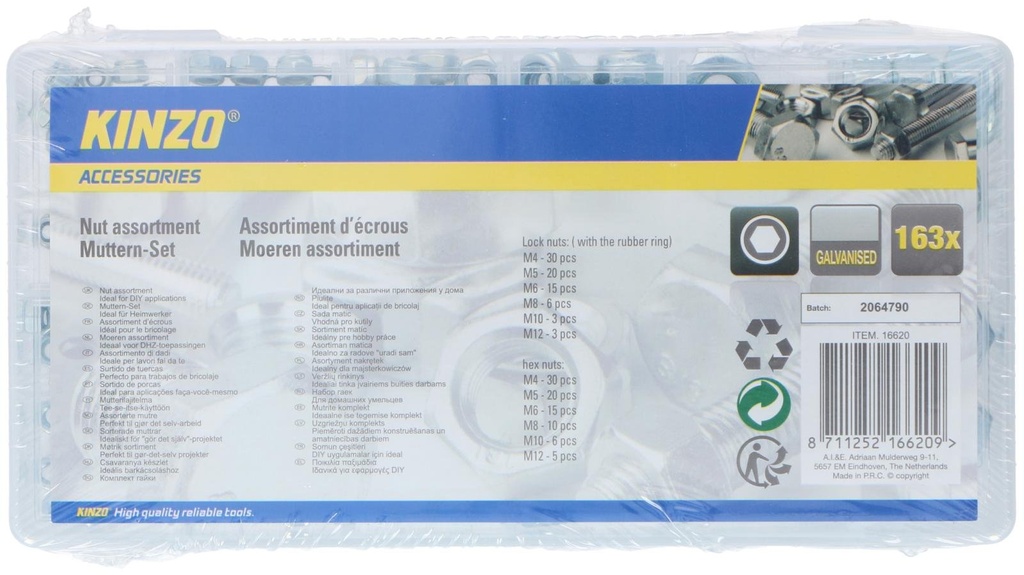 KINZO Nuts M6-M12 163pcs