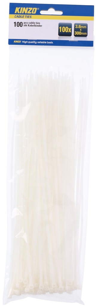 KINZO White Cable Tie 3.6x300mm
