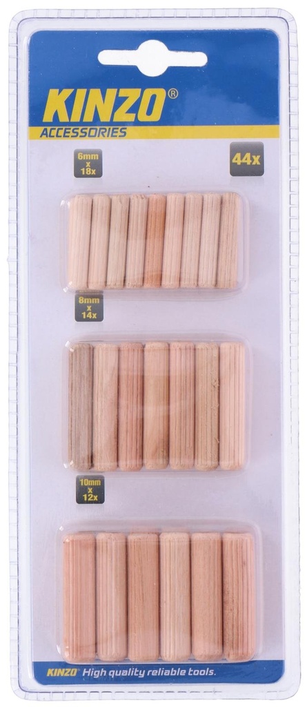 KINZO Wooden Dowels 18x6mm, 14x8mm, 12x10mm