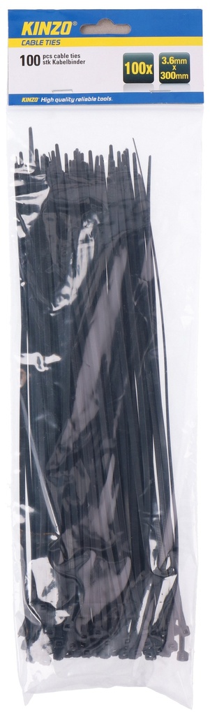 KINZO Cable Tie 3.6x300mm Black