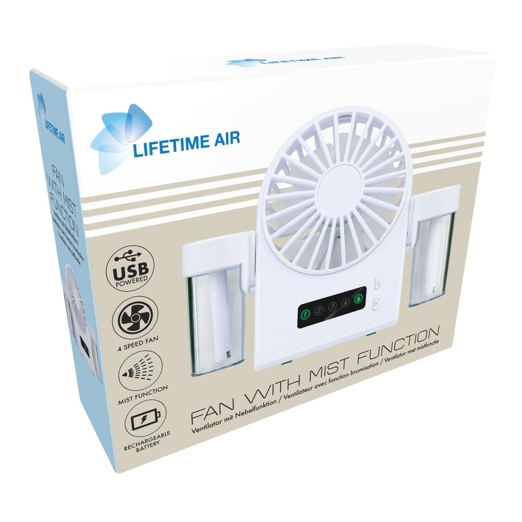 LIFETIME Table Fan With Mist And USB Rechargeable