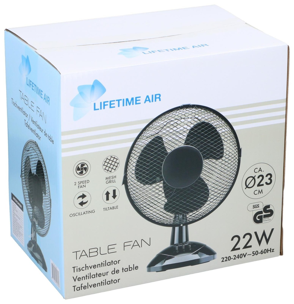 LIFETIME Table Fan 230V 22cm 22W Black