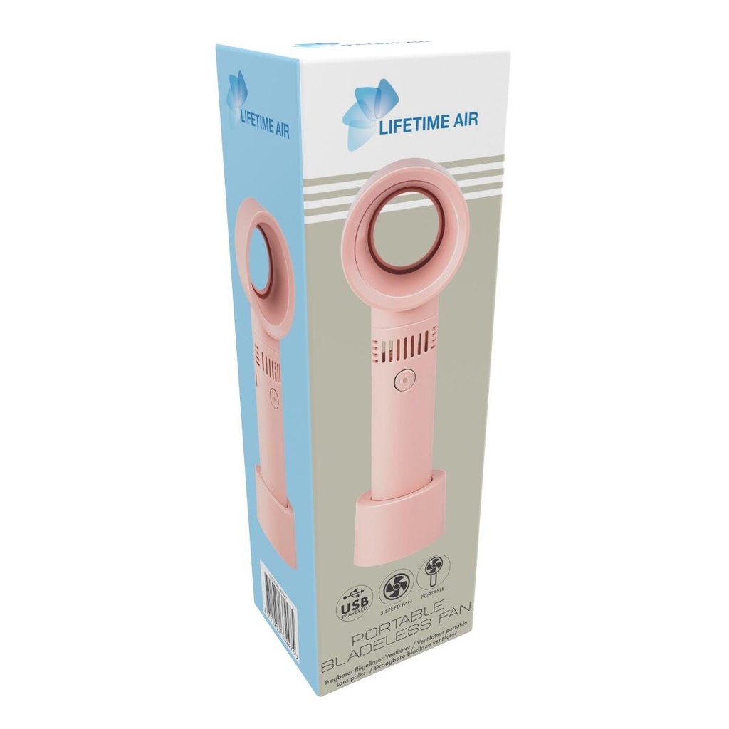 LIFETIME Portable Bladeless USB Fan 3-Speed Pink