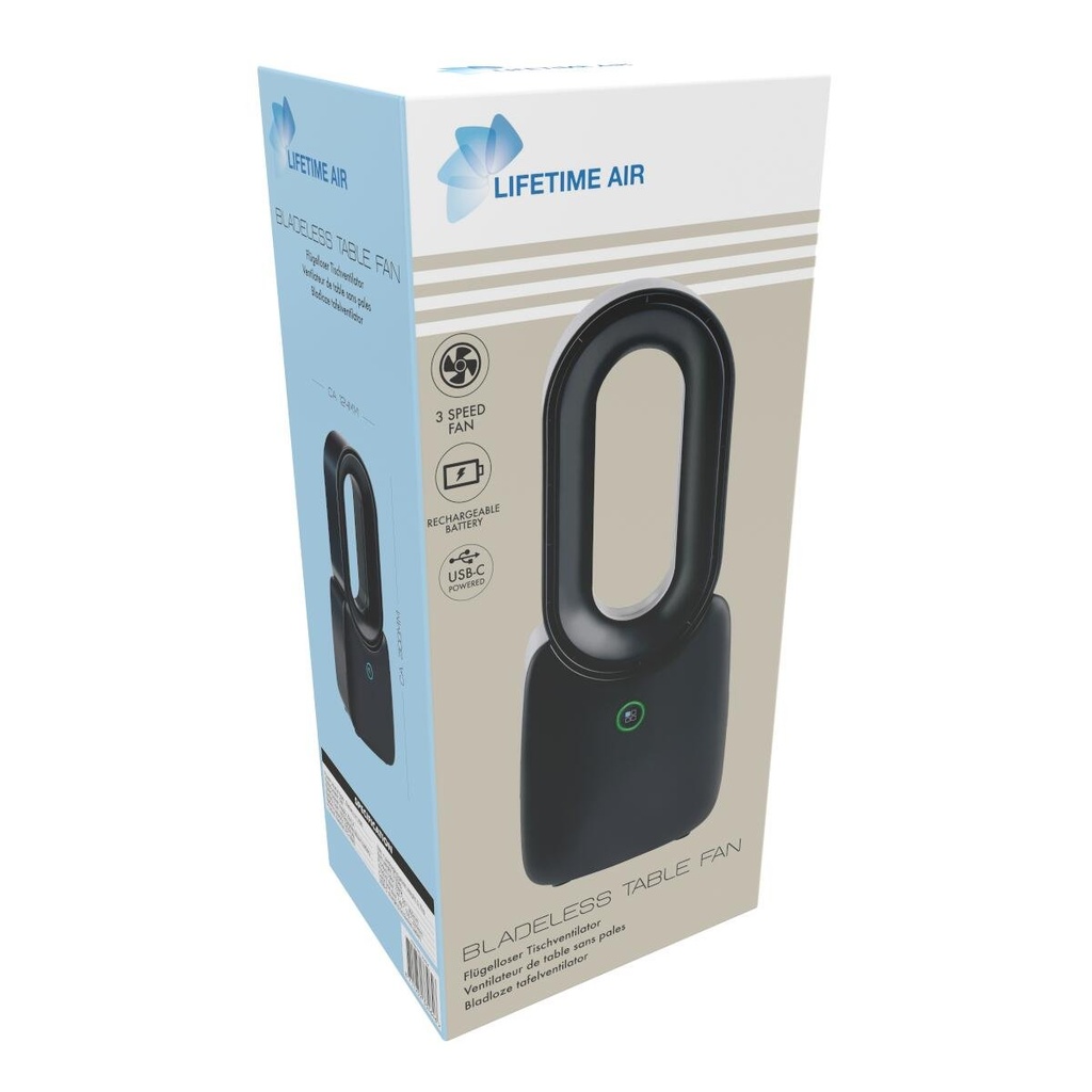 LIFETIME Bladeless Table Fan USB 3 Speeds Black