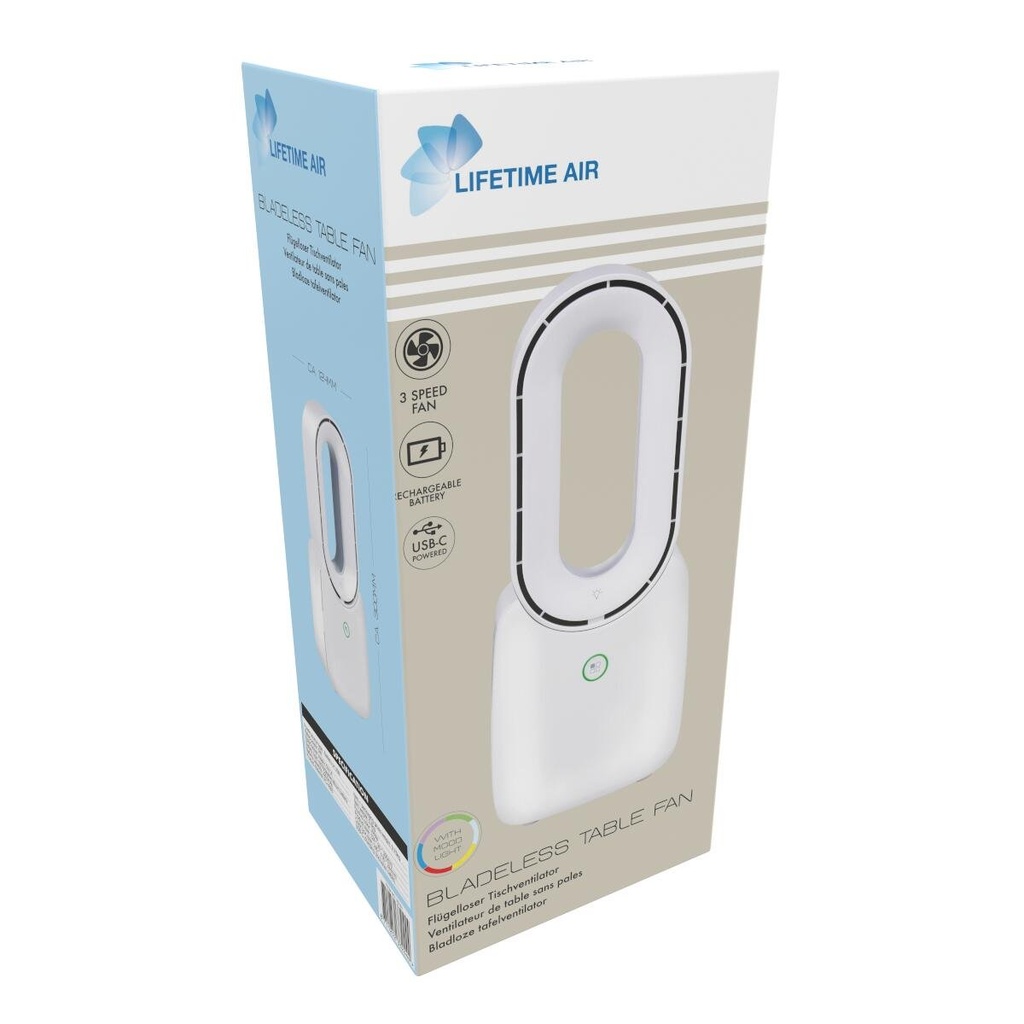 [871125233244] LIFETIME Table Fan Bladeless USB 1800mAh