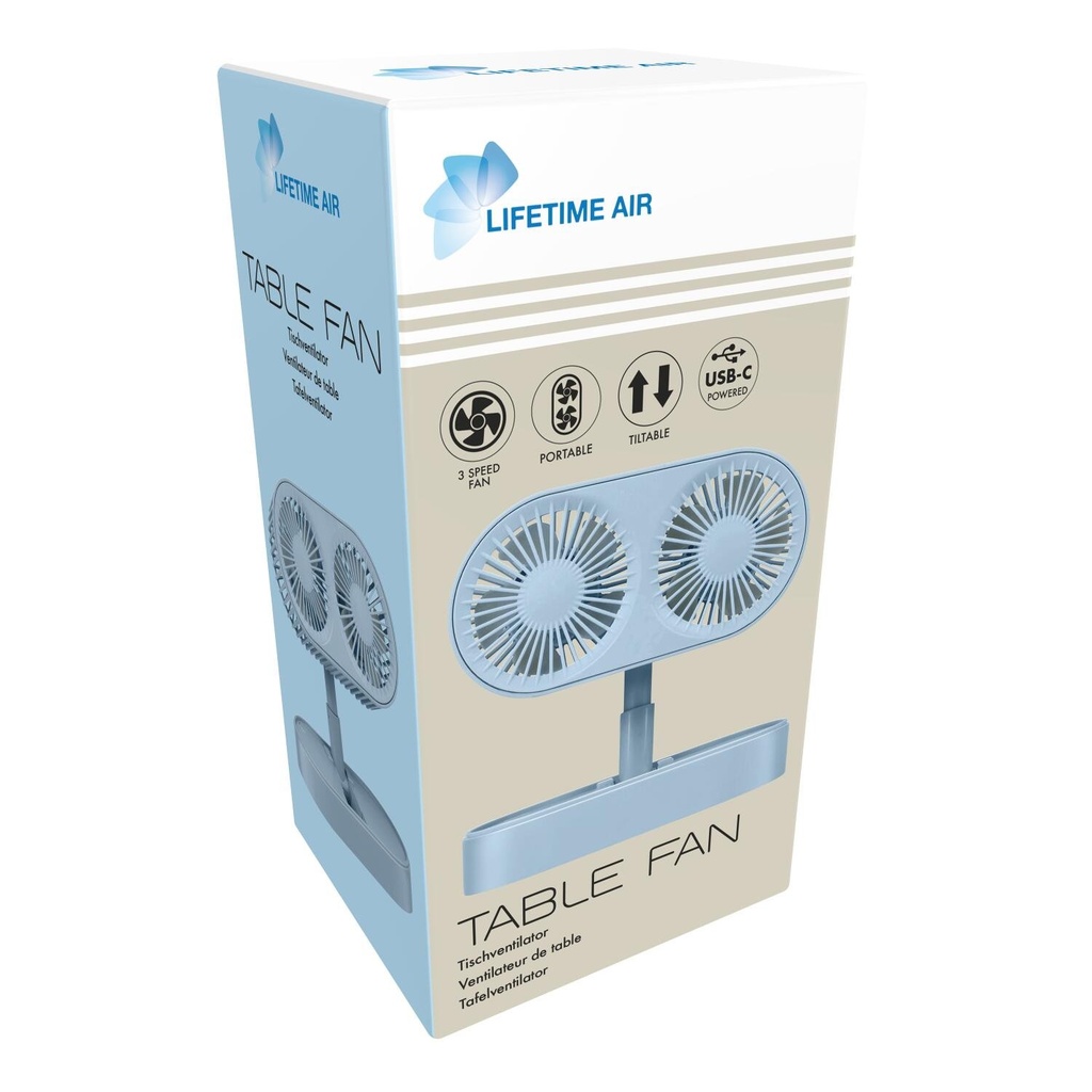 LIFETIME Table Fan USB 1200mAh Blue