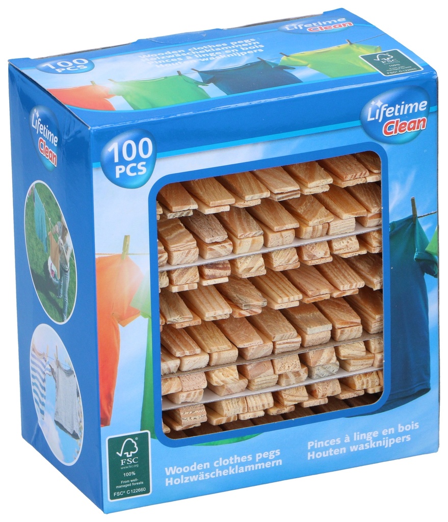LIFETIME Wooden Clothes Pegs 7.2x0.9x1.4cm 420g