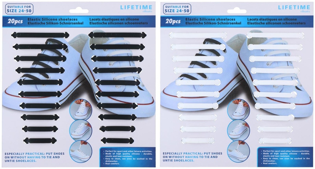 LIFETIME Elastic Shoelaces 7.5-10.5cm Size 24-45