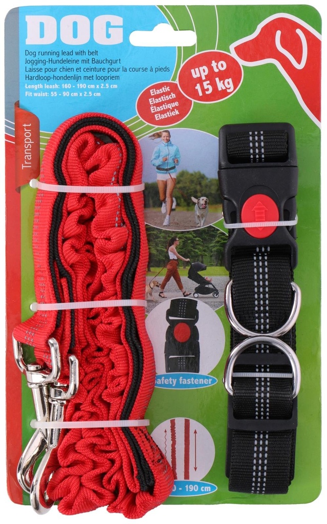 PET TRANSPORT Running dog leash with adjustable waist belt