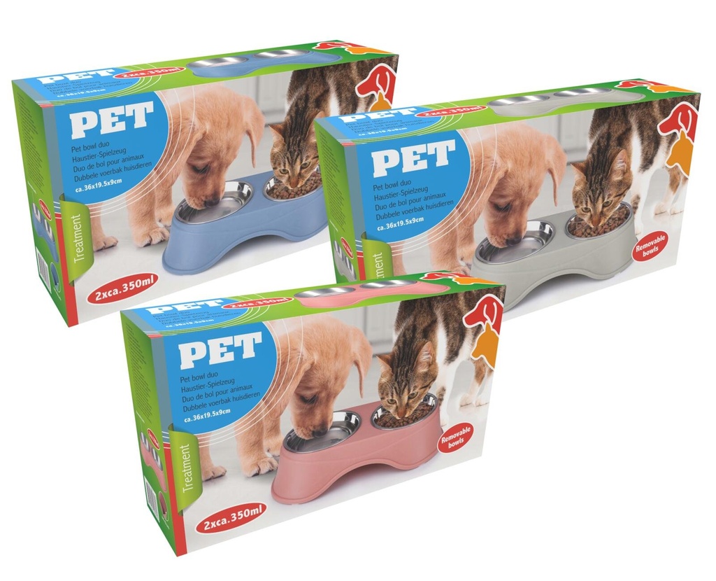 PET TREATMENT Pet Bowl Duo with Steel Bowls
