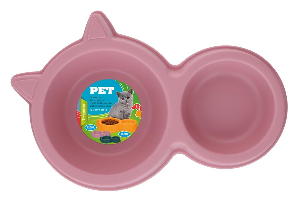 PET TREATMENT Double Pet Bowl 420/160ml Cat Ear Design