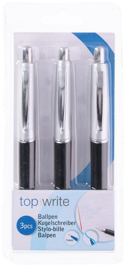 TOPWRITE Ballpoint Pen Black Metal Clip