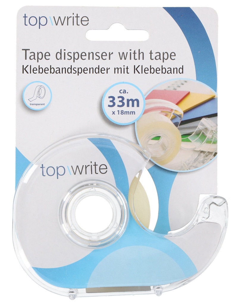 TOPWRITE Tape Dispenser with Tape 33m x 18mm