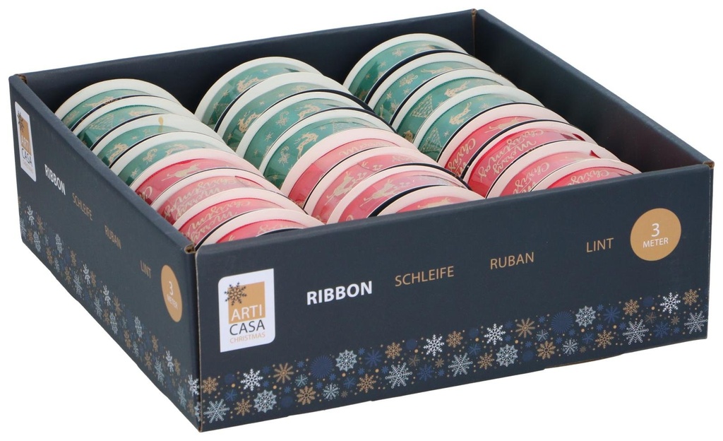 ARTICASA Christmas Ribbon 3m Gold Print Decorative