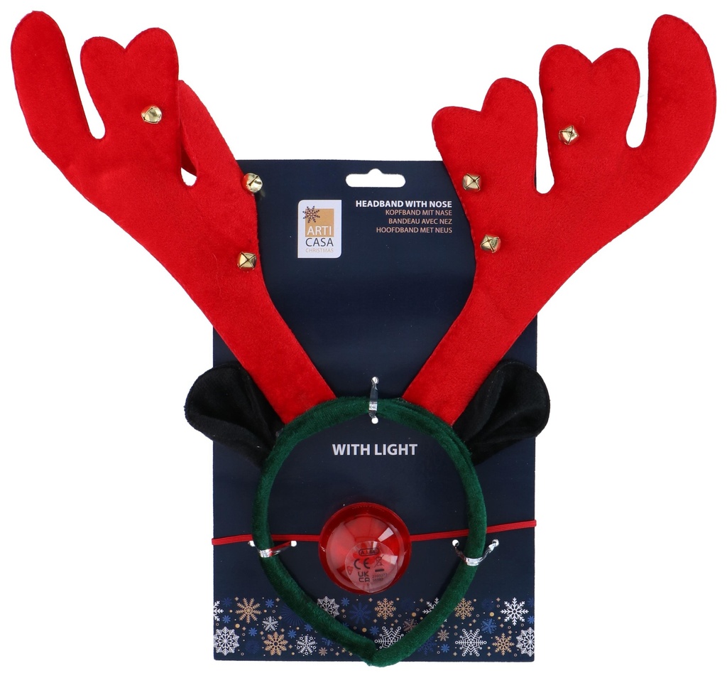 ARTICASA Christmas Headband With Light Up Nose