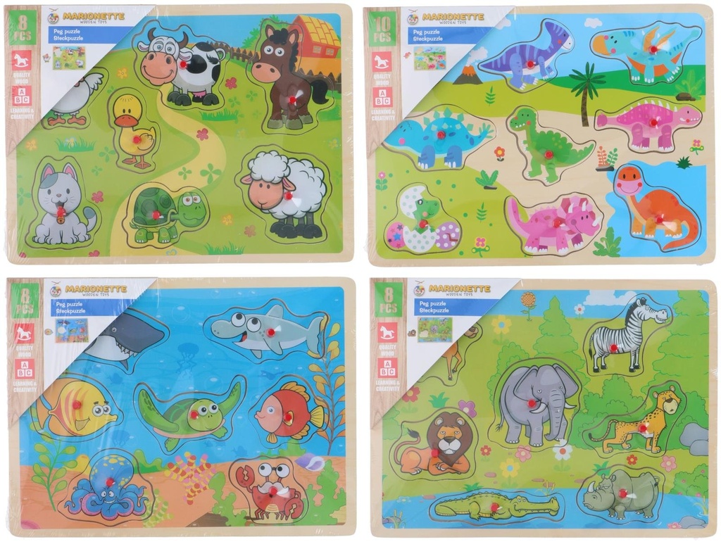 MARIONETTE WOODEN TOYS Animal Peg Puzzle 9 Pieces