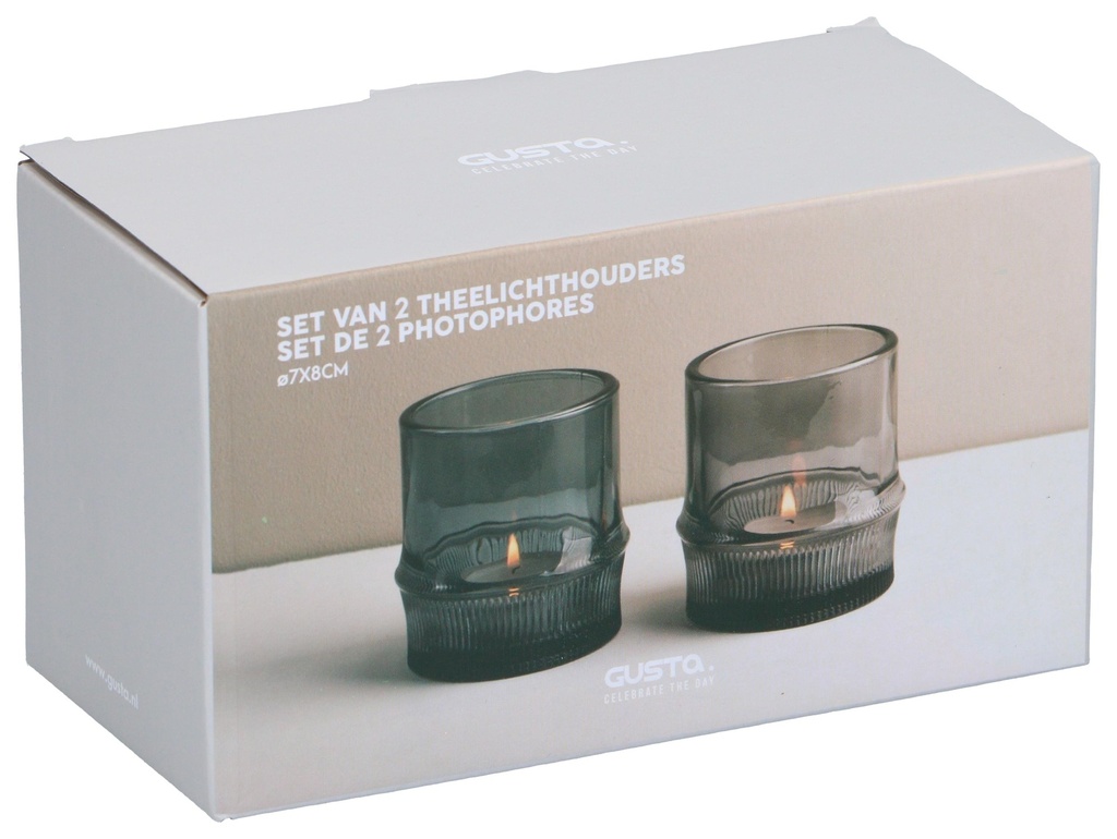 Set of 2 Glass Tea Light Holders Ø7cm