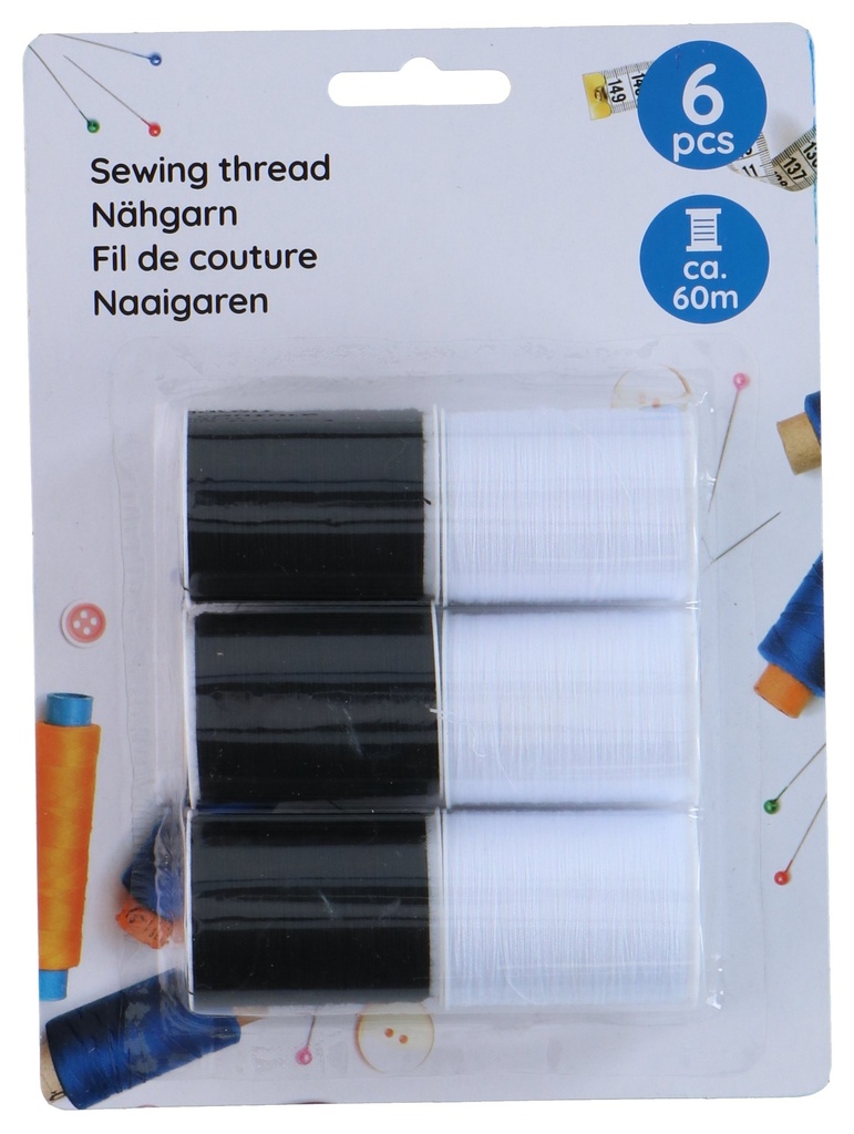 Sewing Thread 60m White/Black