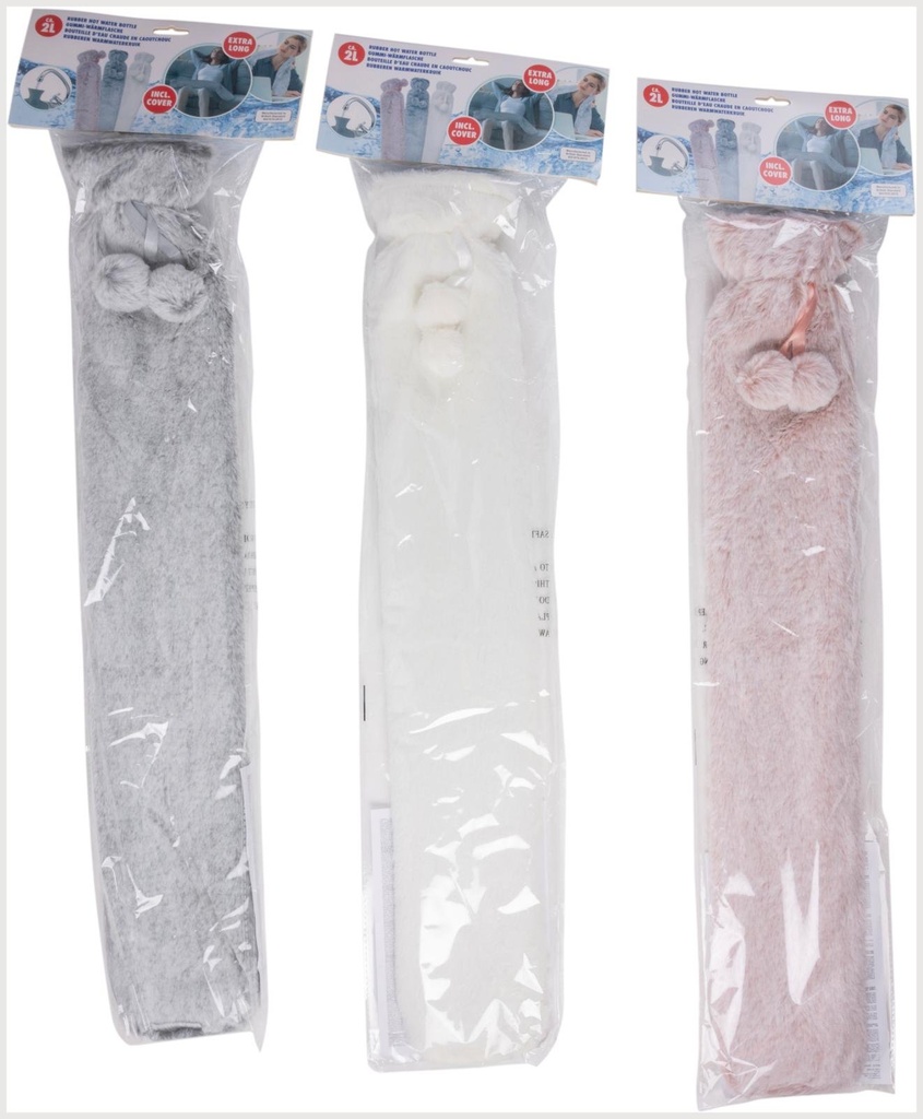 Hot Water Bottle 2L Plush Cover Pompom