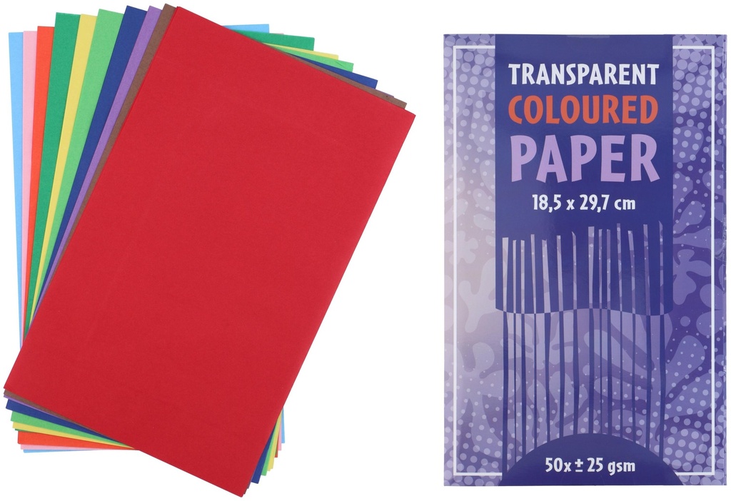 [871185150413] Transparent Coloured Paper 18.5x29.7cm