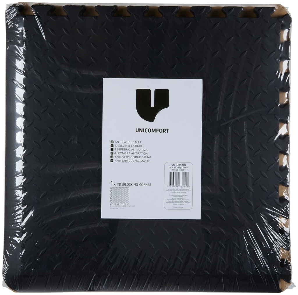 UNICOMFORT Anti-Fatigue Interlocking Corner Mat 60x60x1.5cm 2 pcs