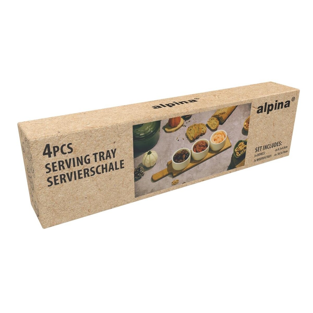 [871125235835] ALPINA Servierplatte mit Snackschalen 36,5x10cm