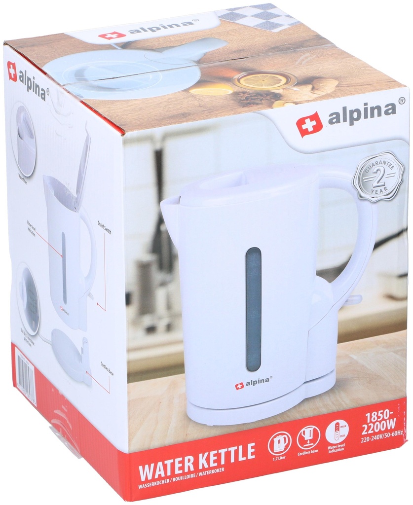 [871125218537] ALPINA Bollitore acqua 1,7L 2200W bianco