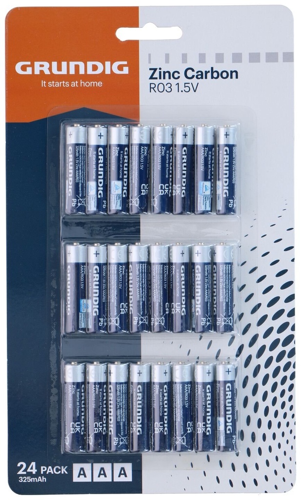 [871129221298] GRUNDIG Zinc Carbon R03 AAA Batteries 24 Pack