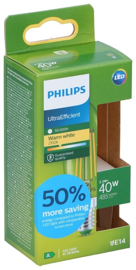 [872016931063] PHILIPS Ampoule LED Ultra-Efficace E14 2.3W Blanc Chaud