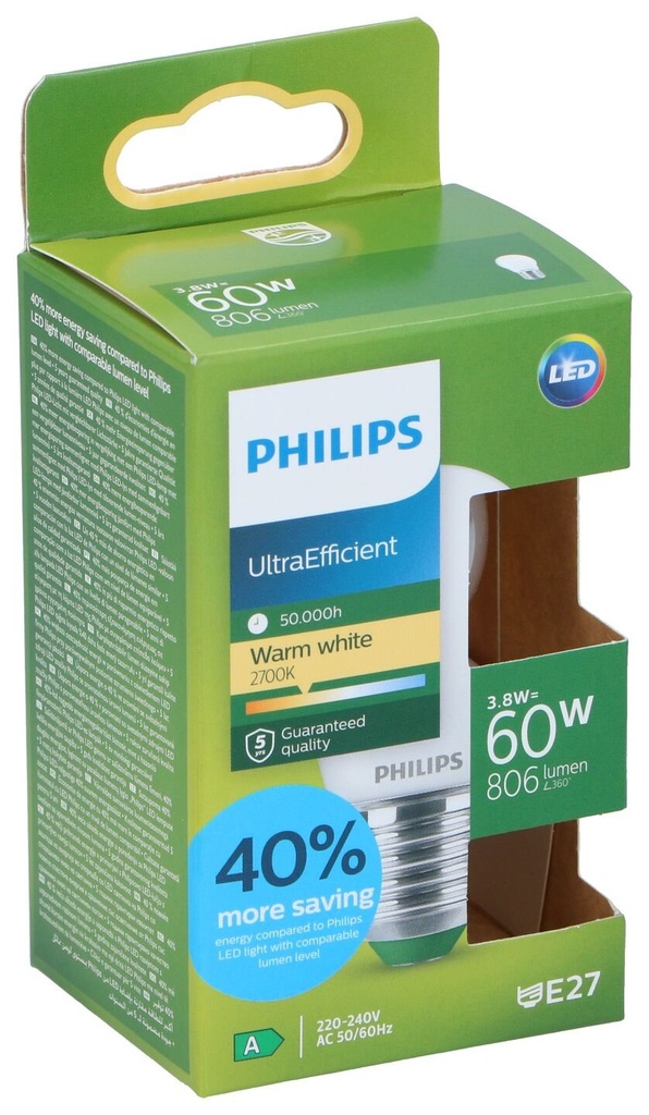 [872110305211] PHILIPS UltraEfficient Ledlamp E27 3.8W Warm Wit