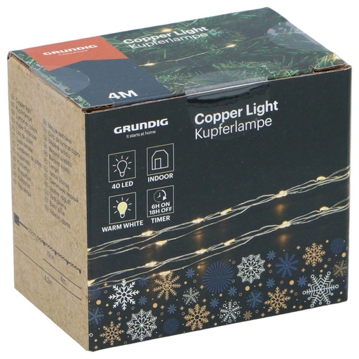 [871125230372] GRUNDIG Christmas Copper Wire Lights 40 LED Timer Warm White
