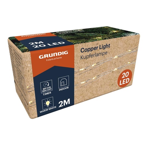 [871125242393] GRUNDIG Copper String Lights 20 LED Timer Warm White