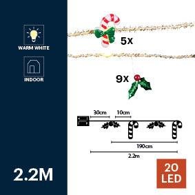 [871125233406] GRUNDIG Christmas 20 LED Candy Cane & Leaf String Light